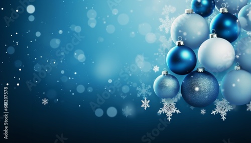 blue christmas background with blue balls and space for text mockup