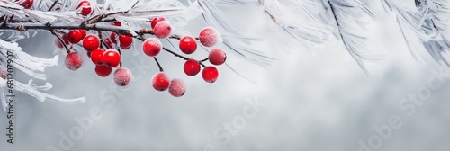 red icicles on a white snow christmas landscape background wallpaper © Pedro