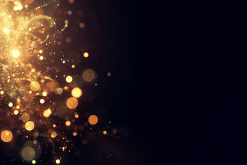 Abstract blur bokeh background. Gold light bokeh on black background