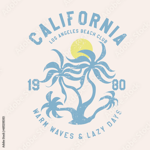 Modern summer beach college print, California college text print, summer palm tree Los angels