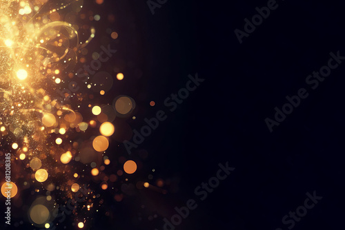 Abstract blur bokeh background. Gold light bokeh on black background