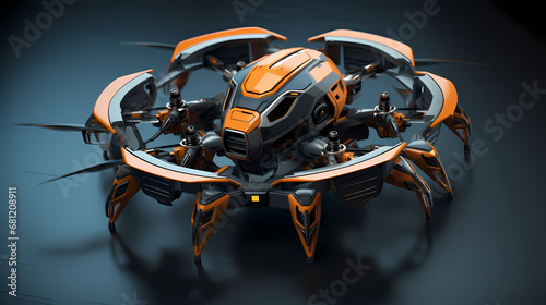 A high-tech hexagonal drone design, featuring geometric elements and advanced technology in a highly detailed 3D model