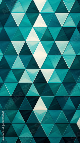 An intricate design of teal and white triangles