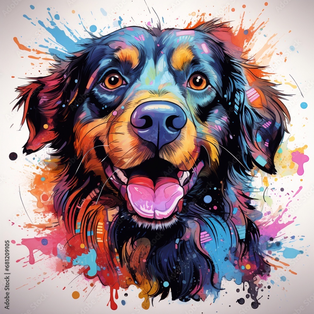 Colorful portrait of Retriever dog. Hand drawn illustration. generative AI