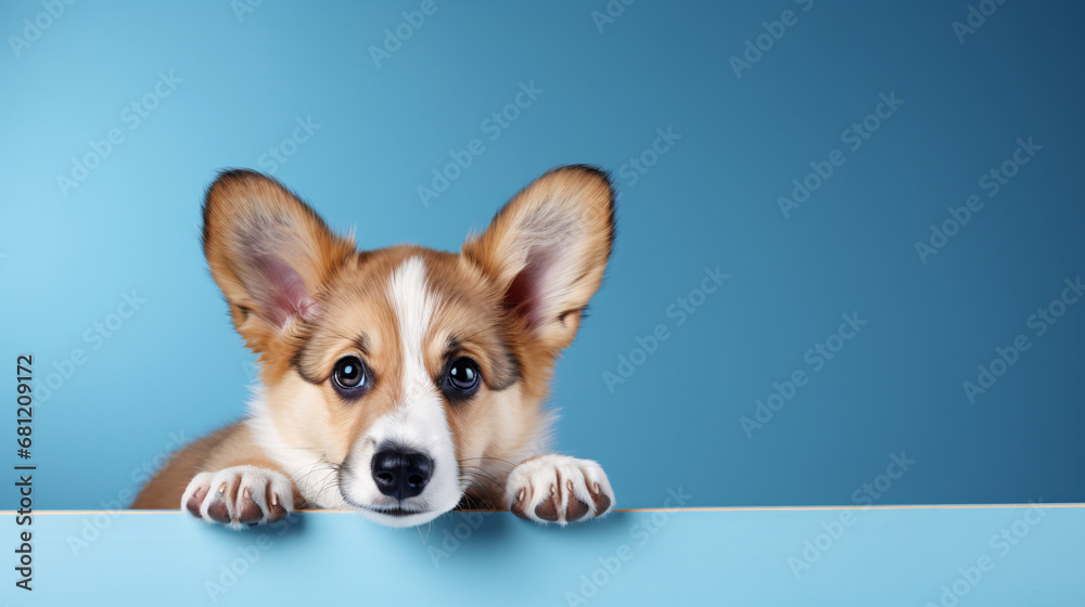 pembroke welsh corgi puppy, studio background with an empty space to copy. dog, pet.