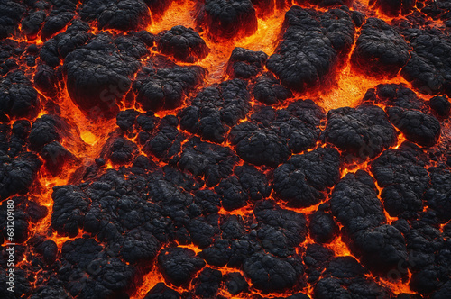 Close-up of a lava flow of volcano texture background