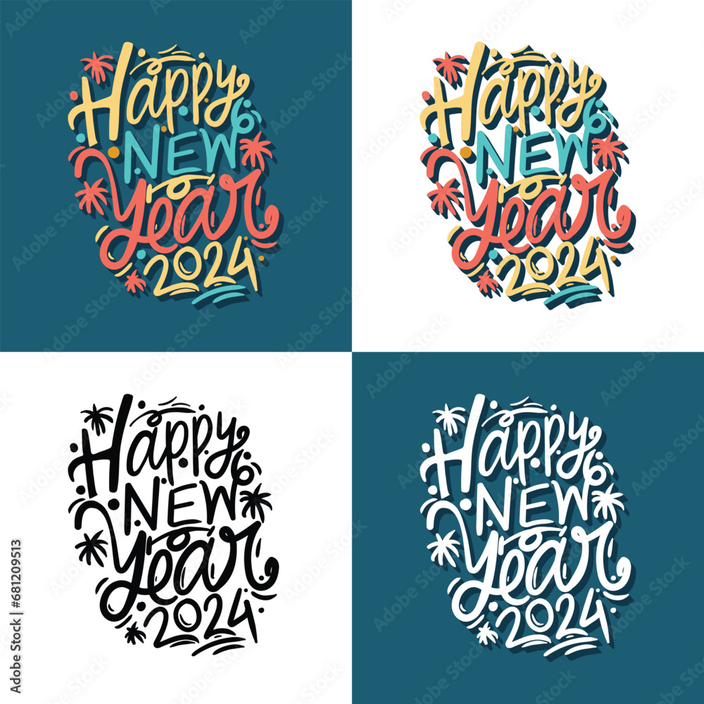 Happy New Year 2024 - Happy New Year T-shirt Design, Handmade calligraphy illustration, Illustration for prints on t-shirts, Mug and bags, posters, SVG design