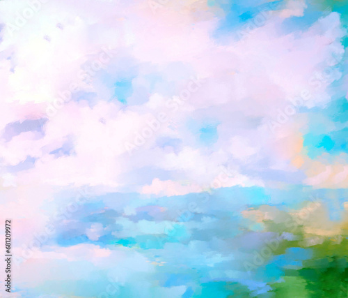 Beautiful Soft Pastel Cloudscape, Seascape or Landscape in Pastel Purple or Lavender, Orange & Blue or Teal or Aqua - Art, Digital Painting, Artwork, Design, Illustration