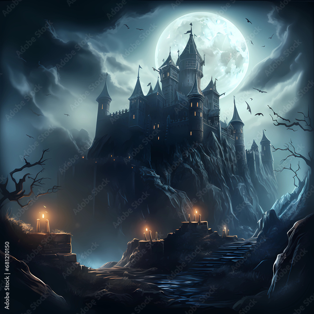 Dark castle on top of a mountain Dark castle on top of a mountain