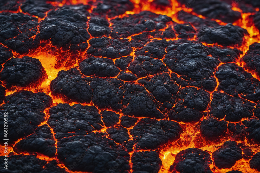 Close-up of a lava flow of volcano texture background - obrazy, fototapety, plakaty 
