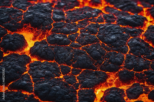 Close-up of a lava flow of volcano texture background photo