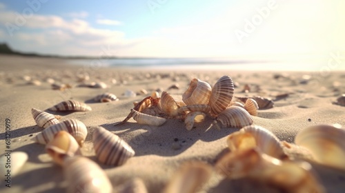 Sea waves shells sand high quality no text Ai generated art