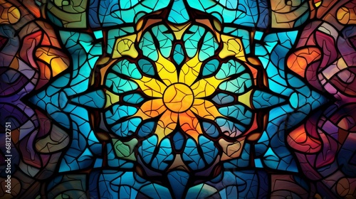 Stained glass window background with colorful Jigsaw abstract.