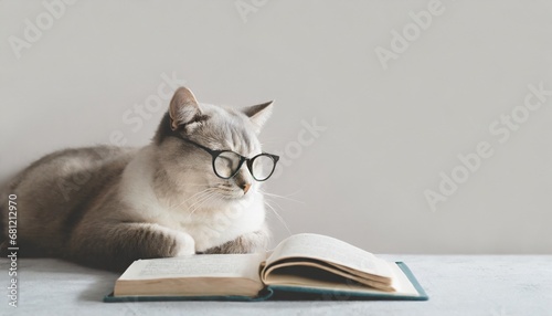 cat reading book, 16:9 widescreen backdrop / wallpaper photo