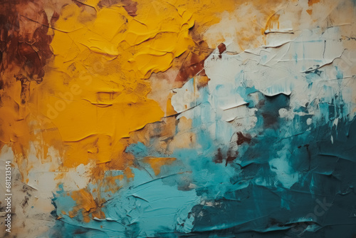 Abstract art with a striking blend of yellow and blue hues, textured paint strokes creating a bold, contemporary visual.