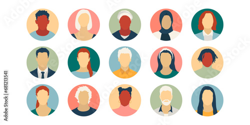 Icons set of different people. Community of multicultural and multiethnic people, business concept