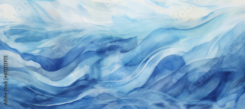 Detailed Blue Watercolor Background with Wave Motif
