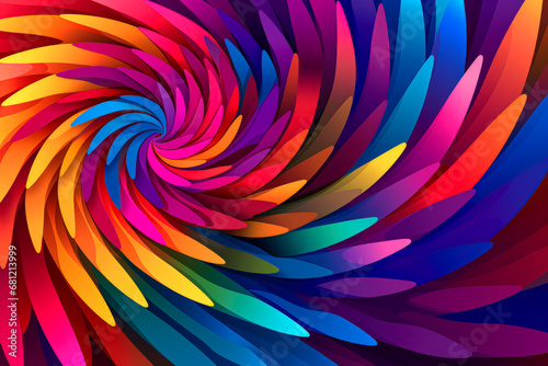 A digital art piece featuring a spiraling vortex of vivid, multicolored feathers in a mesmerizing and dynamic composition.