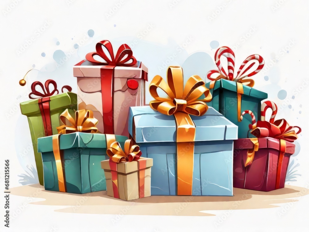 Fototapeta premium Merry gifts for Christmas: cartoon style on a white background