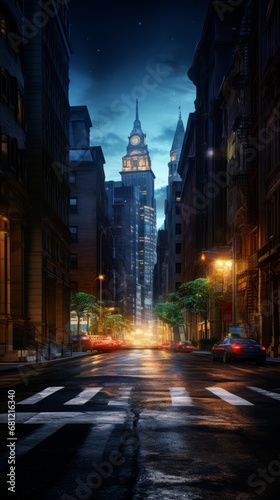 Night city, empty city streets after sunset © serz72