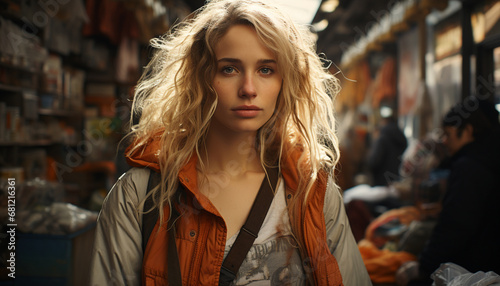 Wallpaper Mural Young woman looking at camera, confident and smiling outdoors generated by AI Torontodigital.ca