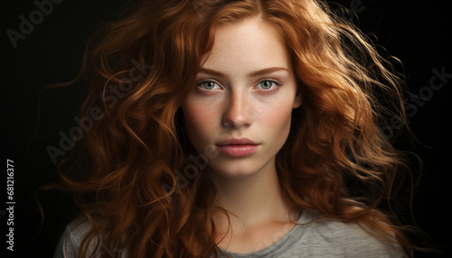 Beautiful woman with long curly hair looking at camera sensually generated by AI