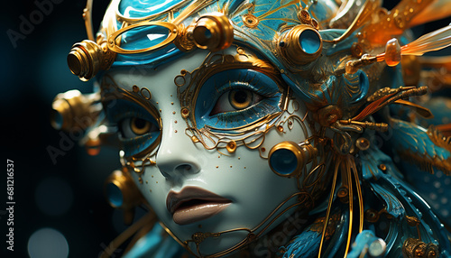 Portrait of a woman in a gold mask, looking glamorous generated by AI