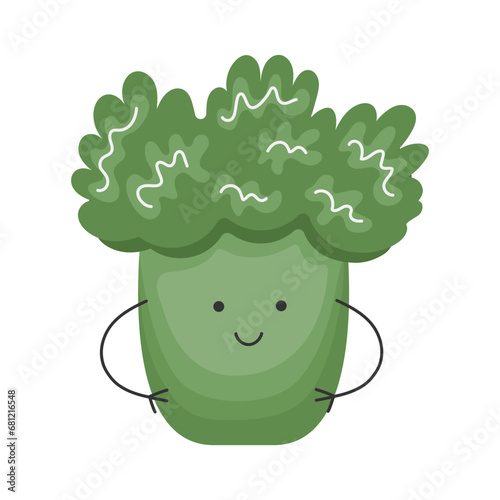 Vector Illustration for Children Healthy Nutrition with a Cute Cartoon Funny Broccoli. Baby Vegetable Character or Mascot