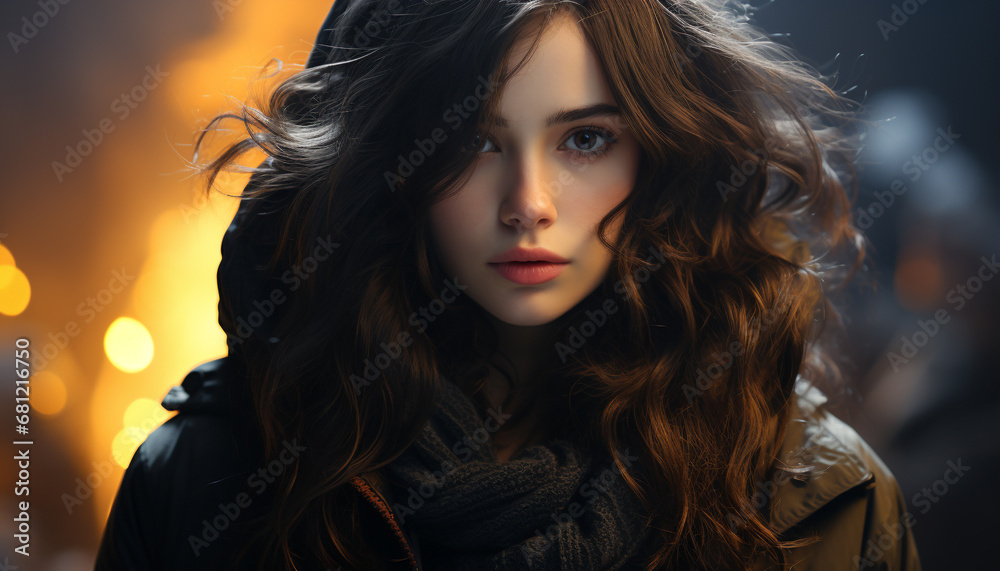 Young woman, beauty in nature, smiling, looking at camera generated by AI Young woman, beauty in nature, smiling, looking at camera generated by AI