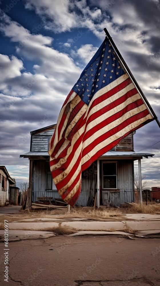 Fototapeta premium American flag outside a private home, US presidential election, pride in your country
