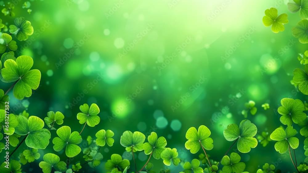 Fototapeta premium St.Patrick 's Day. Four leaf green clover close up