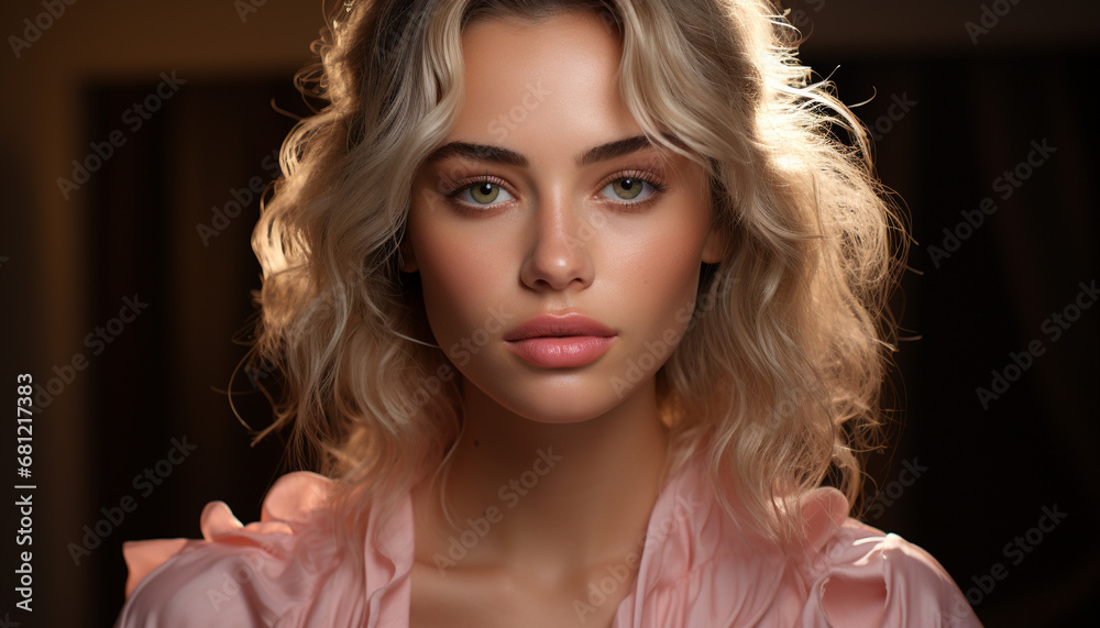 Fototapeta premium Beautiful woman with blond hair looking at the camera generated by AI