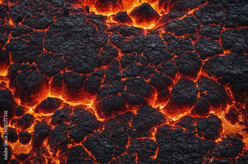 Close-up of a lava flow of volcano texture background