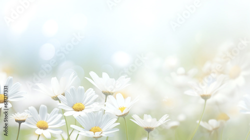 Delicate daisies on a white background with bokeh.