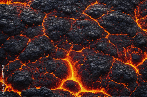 Close-up of a lava flow of volcano texture background