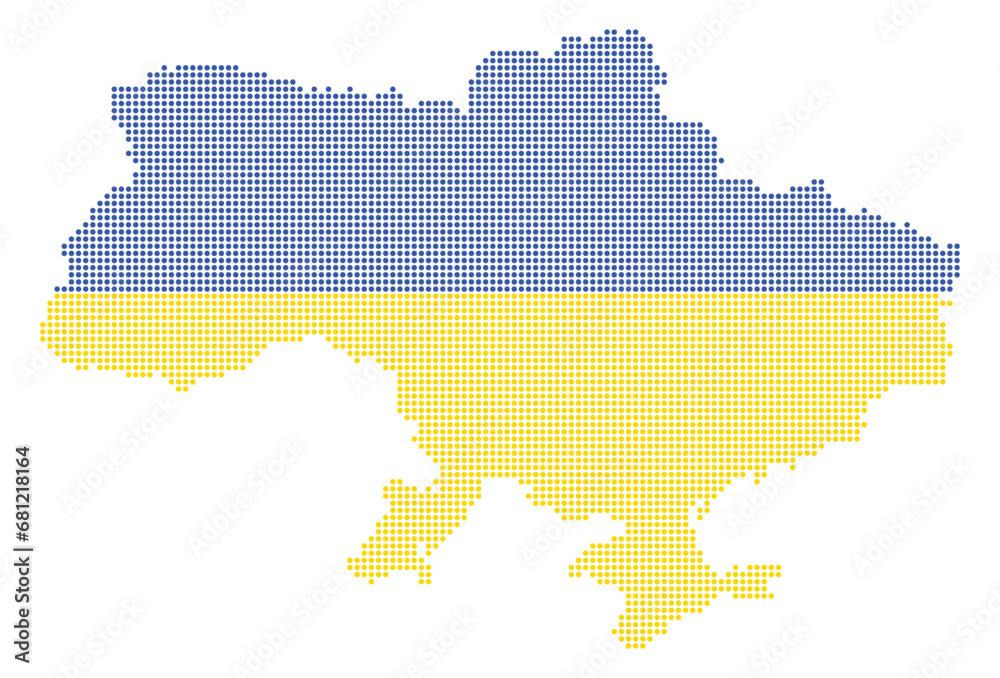 Obraz premium Vector illustration of Ukraine map outline with a circles in the colors of the Ukrainian flag. patriotism