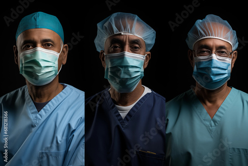 Creative photo stories depicting a day in the life of different medical professionals, showcasing their diverse roles, creativity with copy space