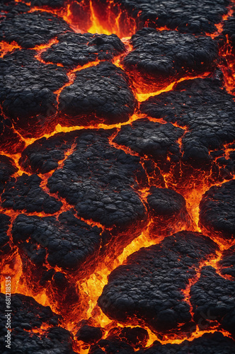 Close-up of a lava flow of volcano texture background
