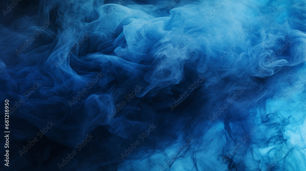 Abstract blue smoke on the black background. Blue mist on the ground. Fog backdrop.