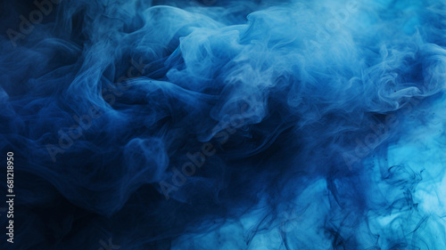 Abstract blue smoke on the black background. Blue mist on the ground. Fog backdrop.
