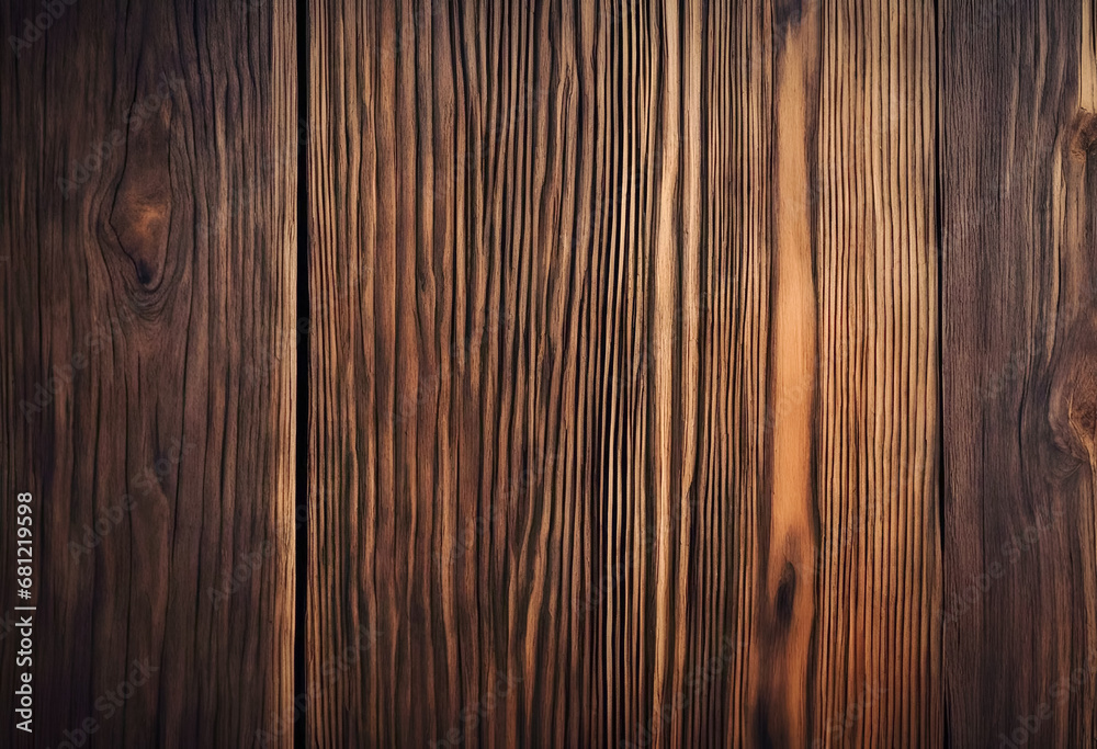 Naklejka premium Brown wooden table texture. Brown planks background. Top view.