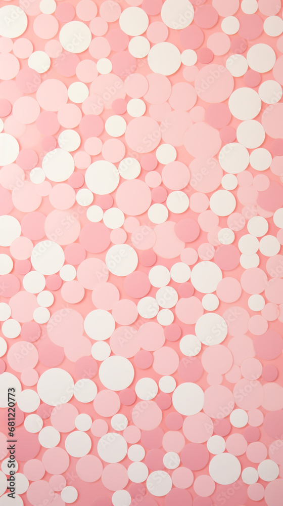 A pattern of small white circles on a pale pink background