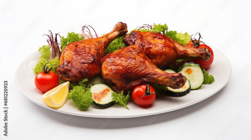 grilled chicken legs on white background. grilled chicken legs on white background.