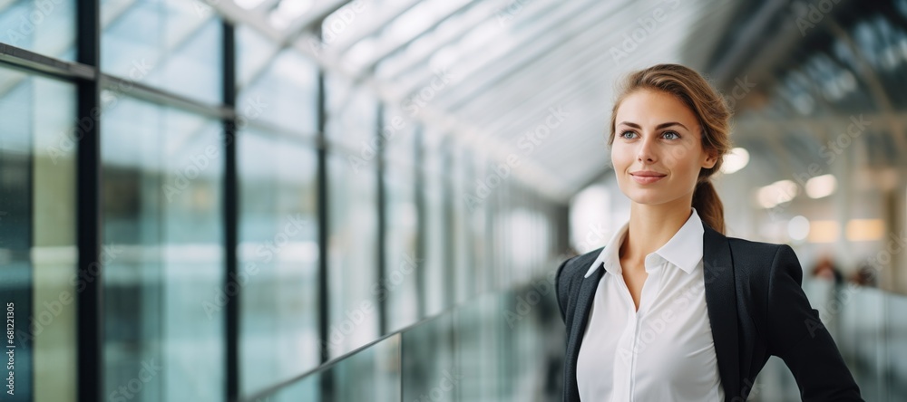 Business woman businesswoman walking smiling in office building Business woman businesswoman walking smiling in office building