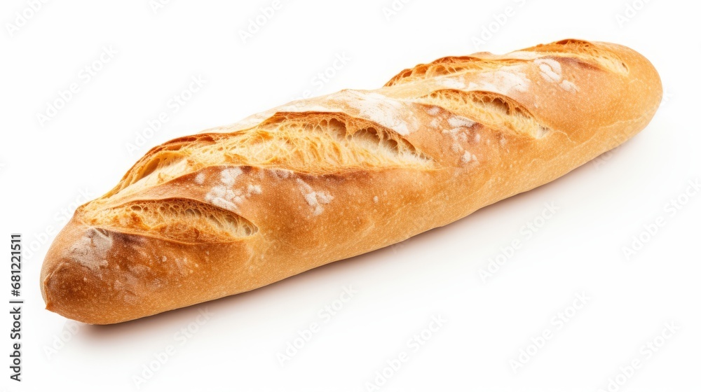 fresh baguette on white background.