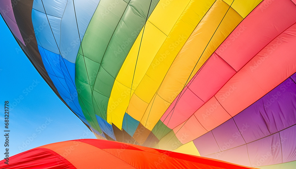 Obraz premium Vibrant colors flying close up in hot air balloon adventure generated by AI