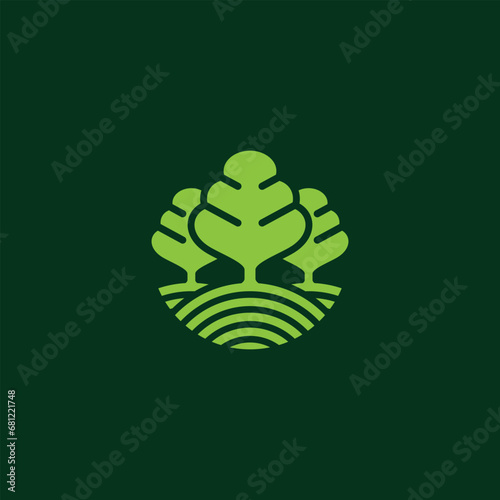 Green organic triple Tree logotype icon symbol