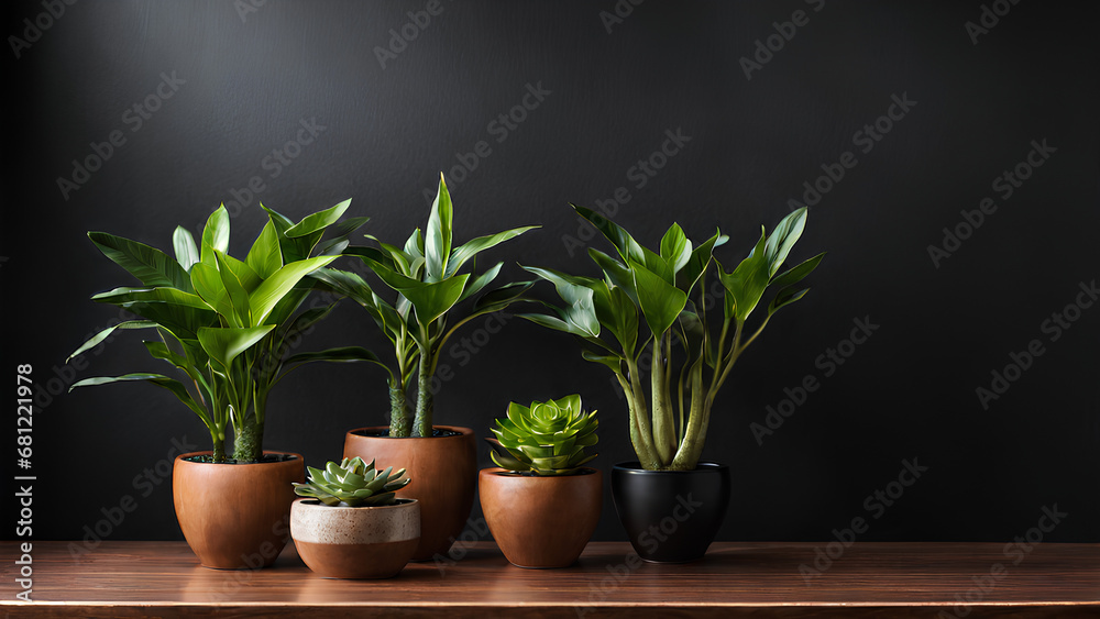 Ai Illustration of plants pots with different colors and designs on a Black background Ai Illustration of plants pots with different colors and designs on a Black background
