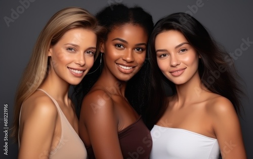 Portrait of young multiracial beautiful smiling women standing together