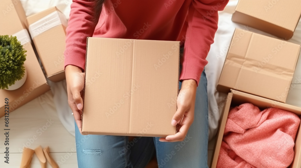 close up woman hands hold a parcel wrapping it close up woman hands hold a parcel wrapping it